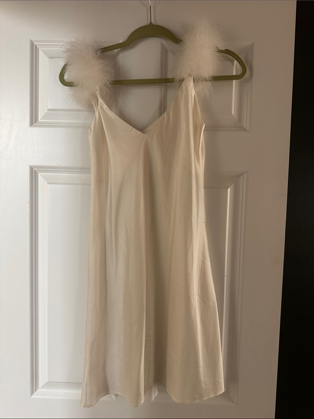 Ivory Marabou Strap Slip Dress - Elegant Women's Chemise